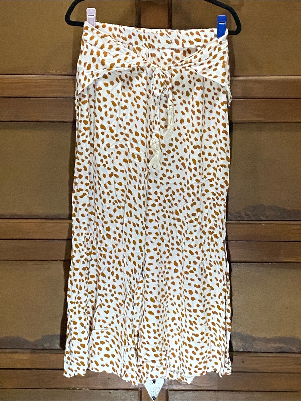 Simplee Apparel White and Brown Wide Leg Pants Sz L